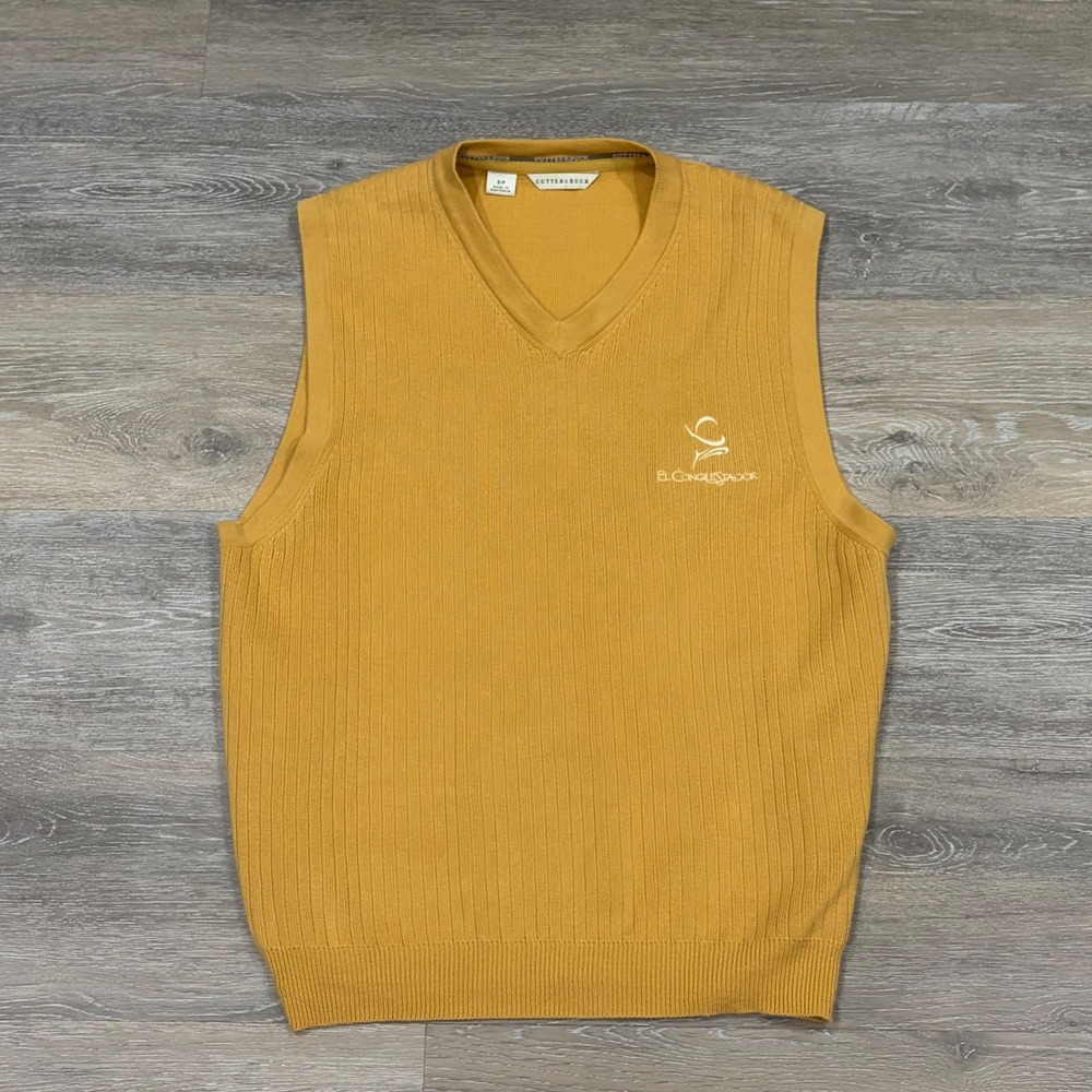 Cutter & Buck Mens Mustard Yellow V-Neck Sweater Vest El Conquistador Size Small